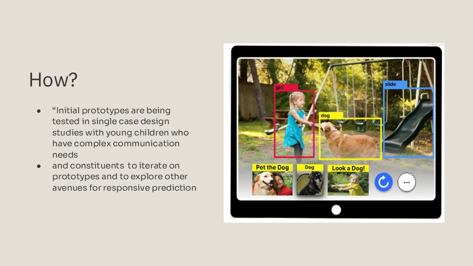 Slide showing how we intend to reach our goals, with a image showing what the initial VSD prototype looks like.