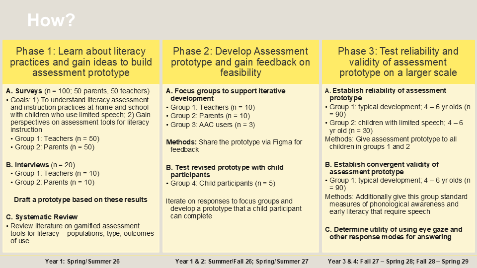 Description of Phase 1, 2, and 3 assessments of the Assessment prototype.